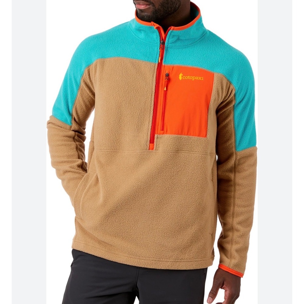 Cotopaxi Abrazo Half-Zip Fleece Pullover Mens Medium Blue Tan Orange Colorblock